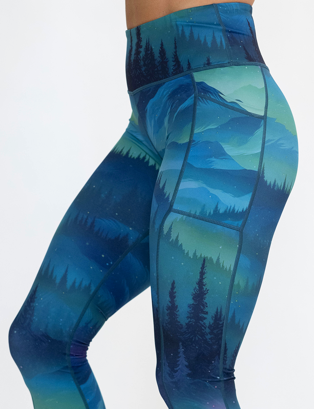 close up of aurora borealis leggings