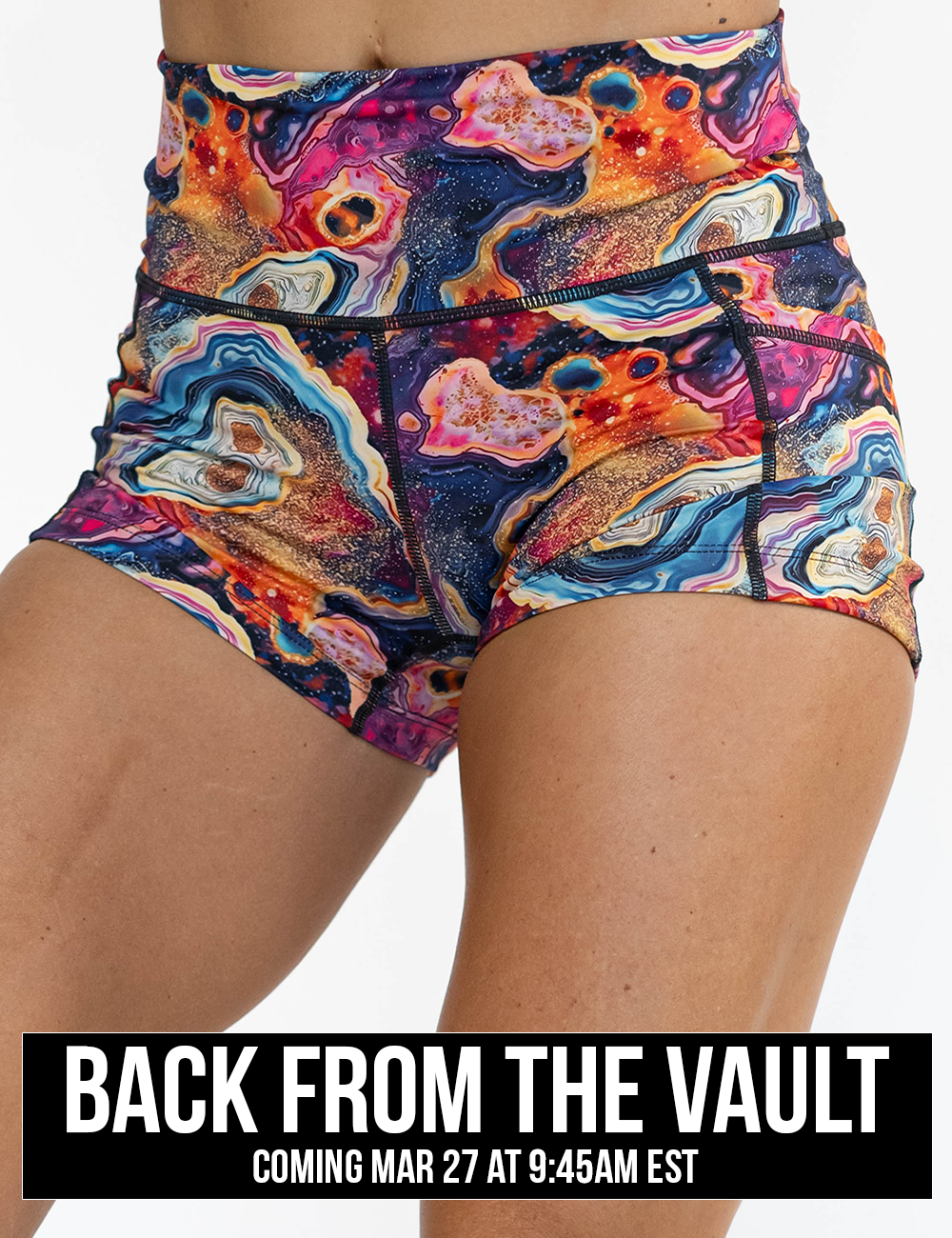 close up of the 2.5 inch colorful granite pattern against a white background, coming soon