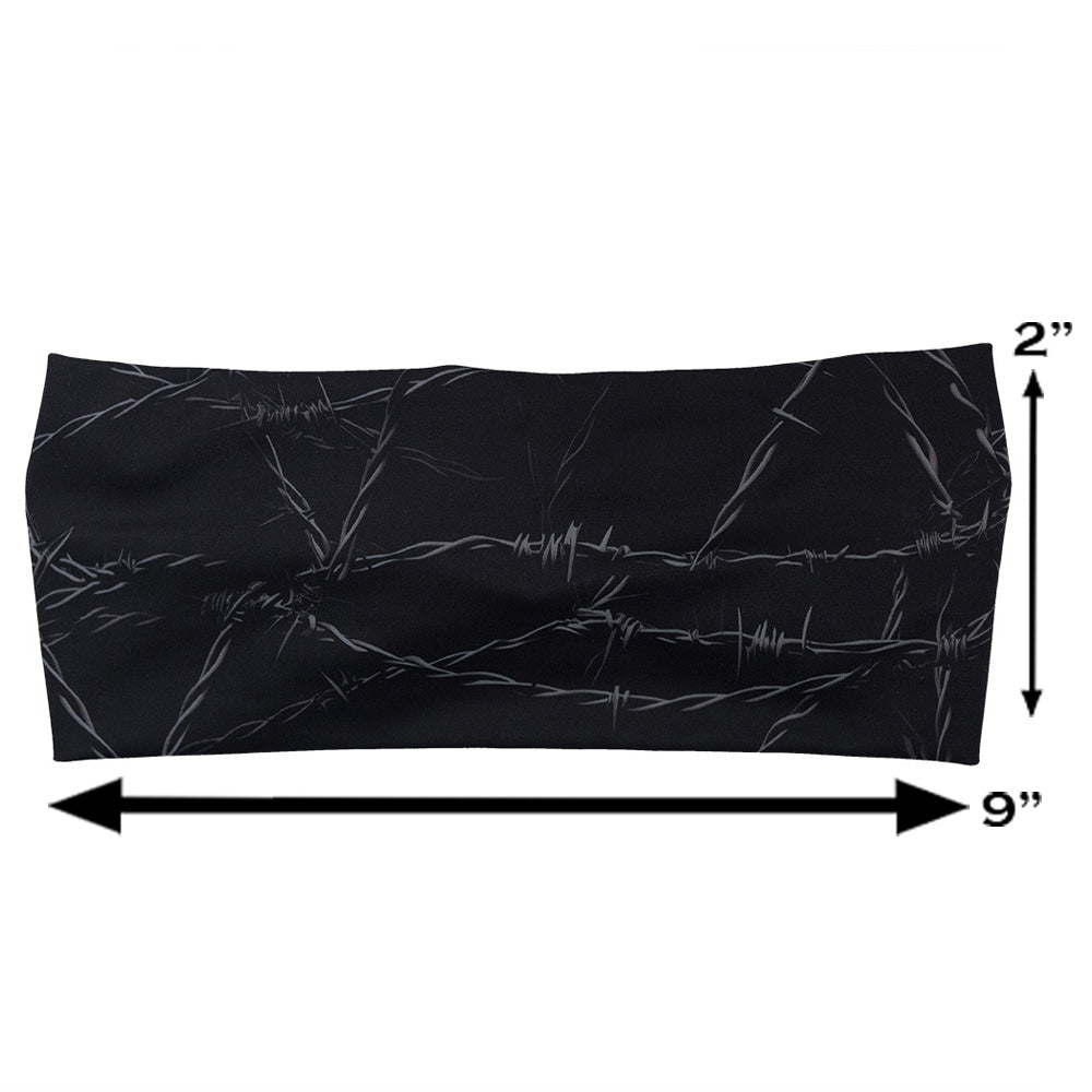 black headband with a white barbed wire pattern on it