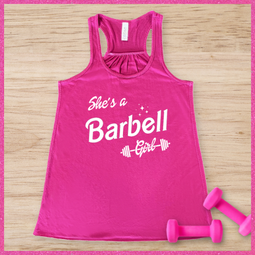 berry colored "she's a barbell girl" tank top