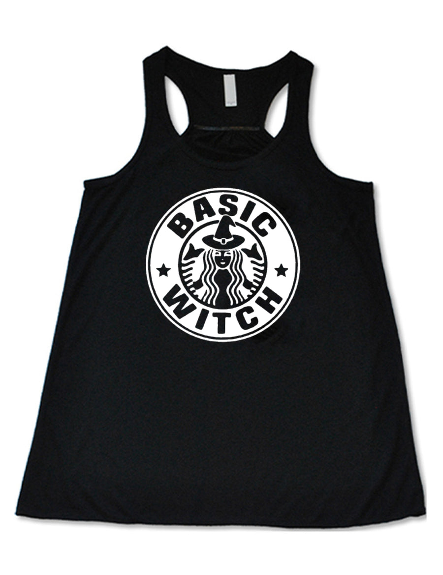 front of the black tank with the basic witch mermaid coffee logo graphic