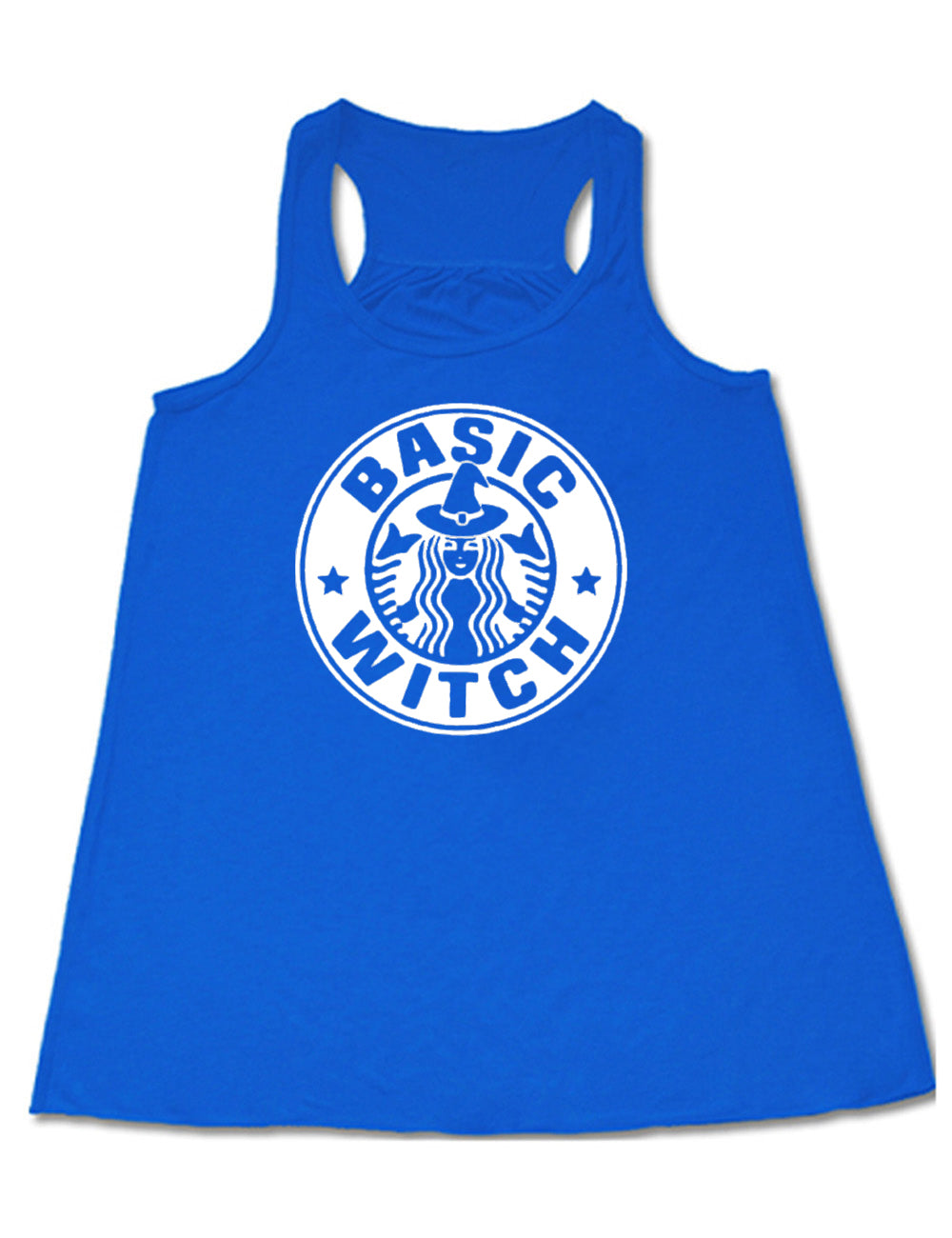 front of the blue tank with the basic witch mermaid coffee logo