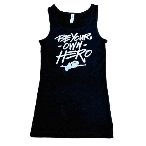 be your own hero tank top flat lay