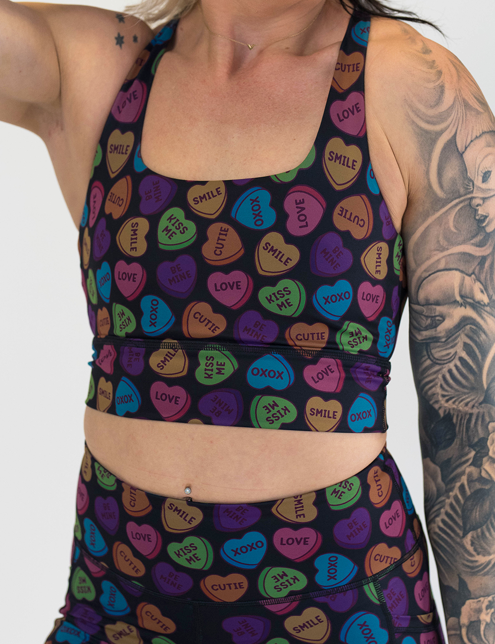 valentine heart candy print sports bra