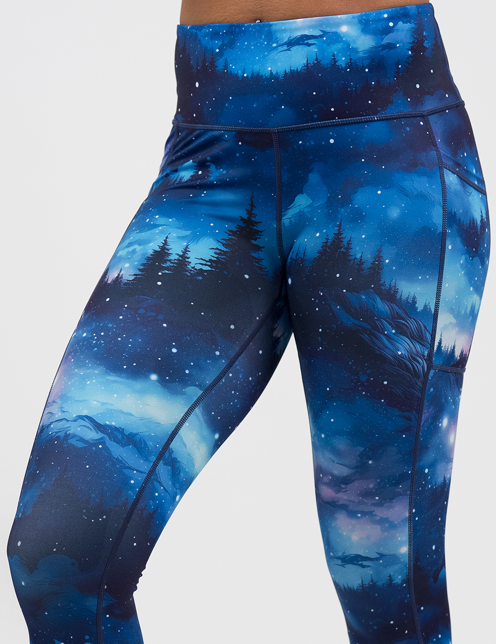 blue sky and forest patterned leggings