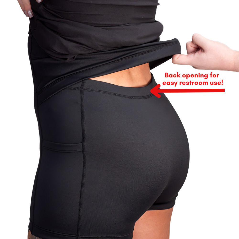 close up of the built in playsuit inside the dress