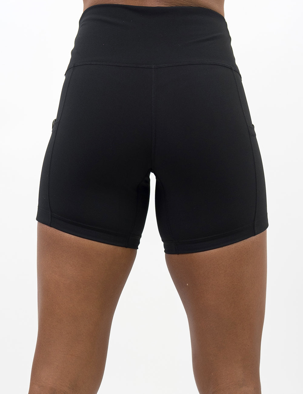 back of the solid black 5 inch shorts against a white background