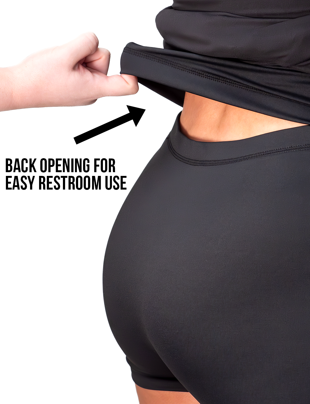 back opening of the black limitless dress for easy restroom access