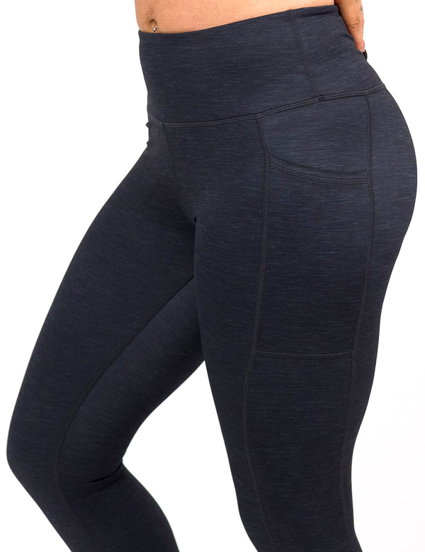 front of the black heather pattern leggings against a white background