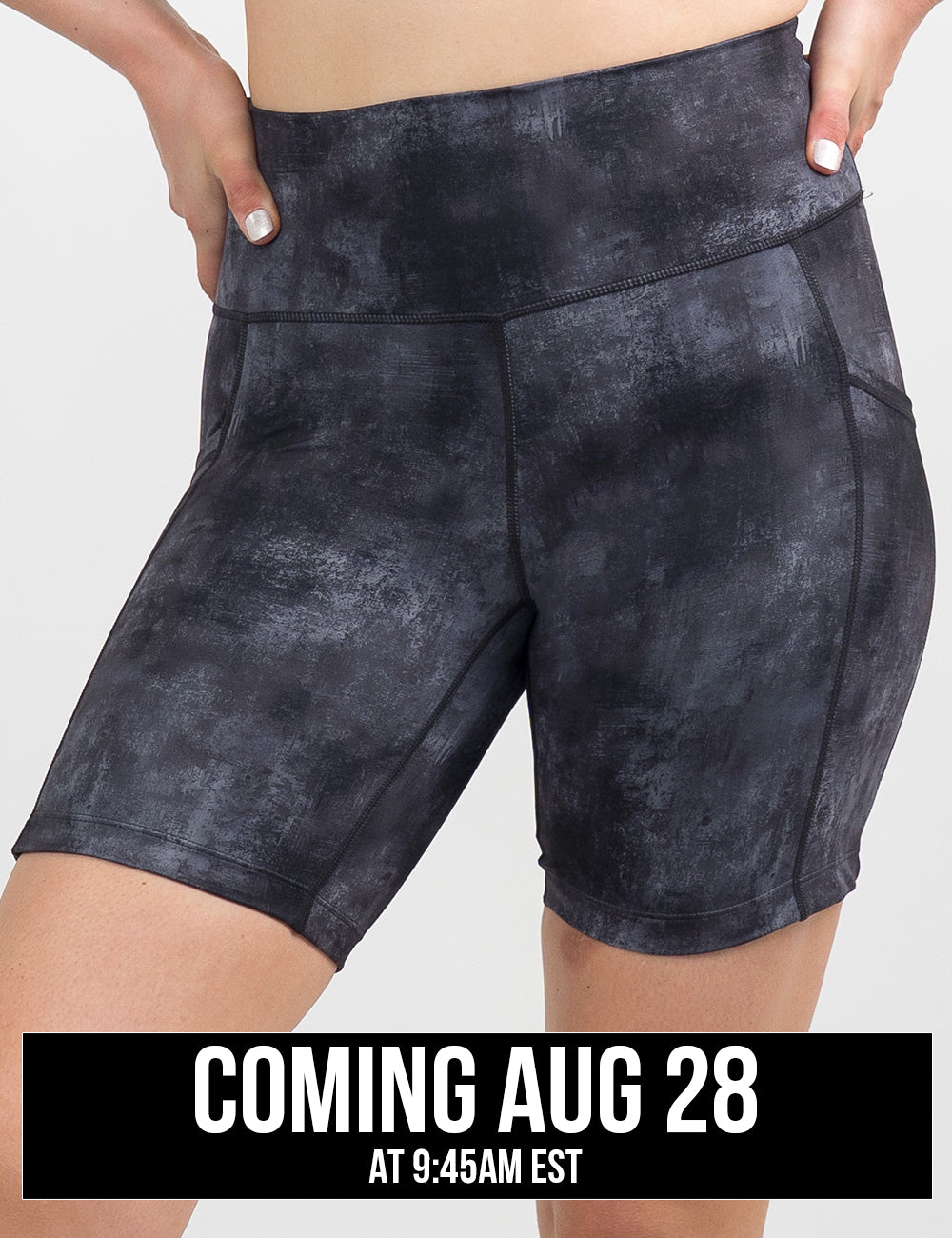 front of the black and grey grunge concrete pattern 5 inch shorts coming august 28th