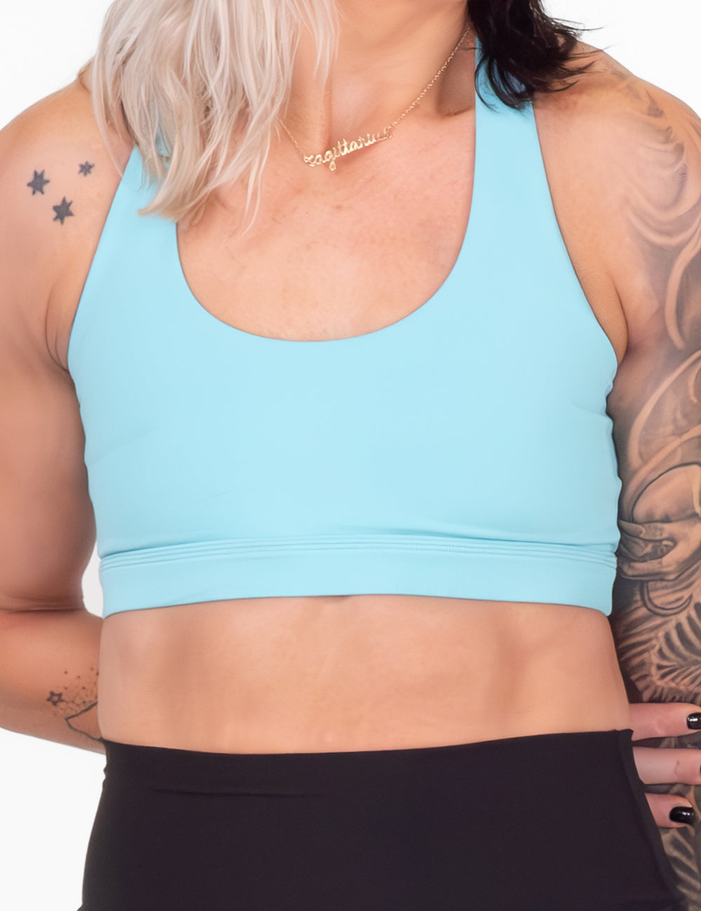 front view of the bombshell blue bra