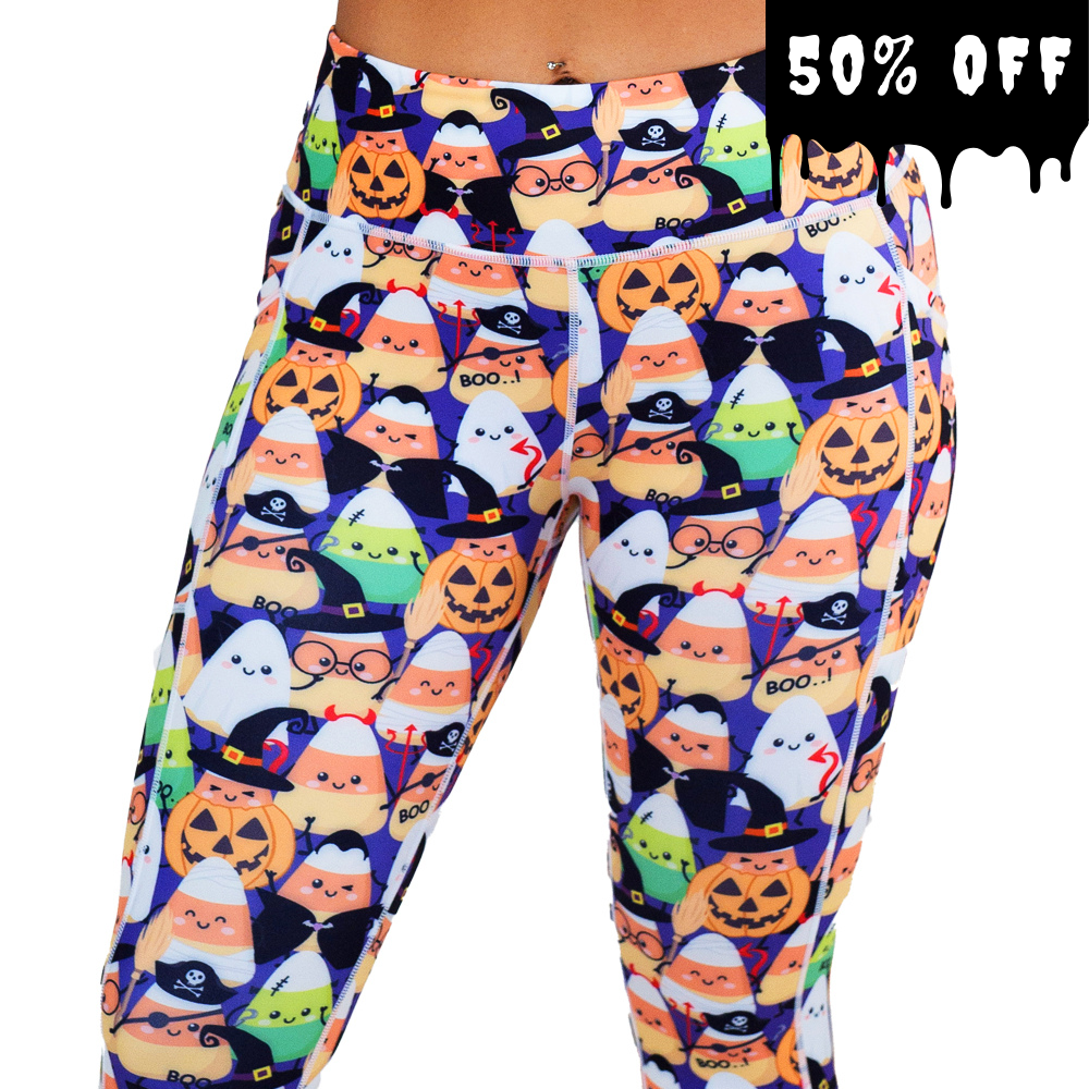 50% off halloween candy corn patterned leggings