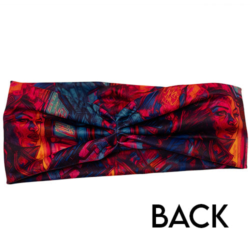 back of colorful bounty huntress patterned headband