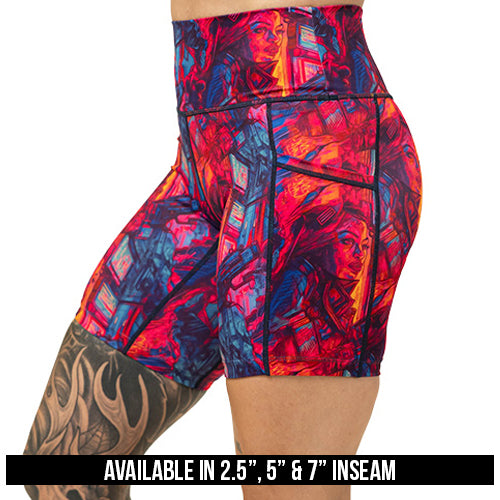 colorful bounty huntress patterned short's available inseams