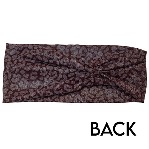 back of burgundy leopard print headband