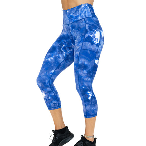 capri length blue dye hard leggings