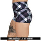purple plaid shorts available in 2.5, 5 and 7 inch inseam