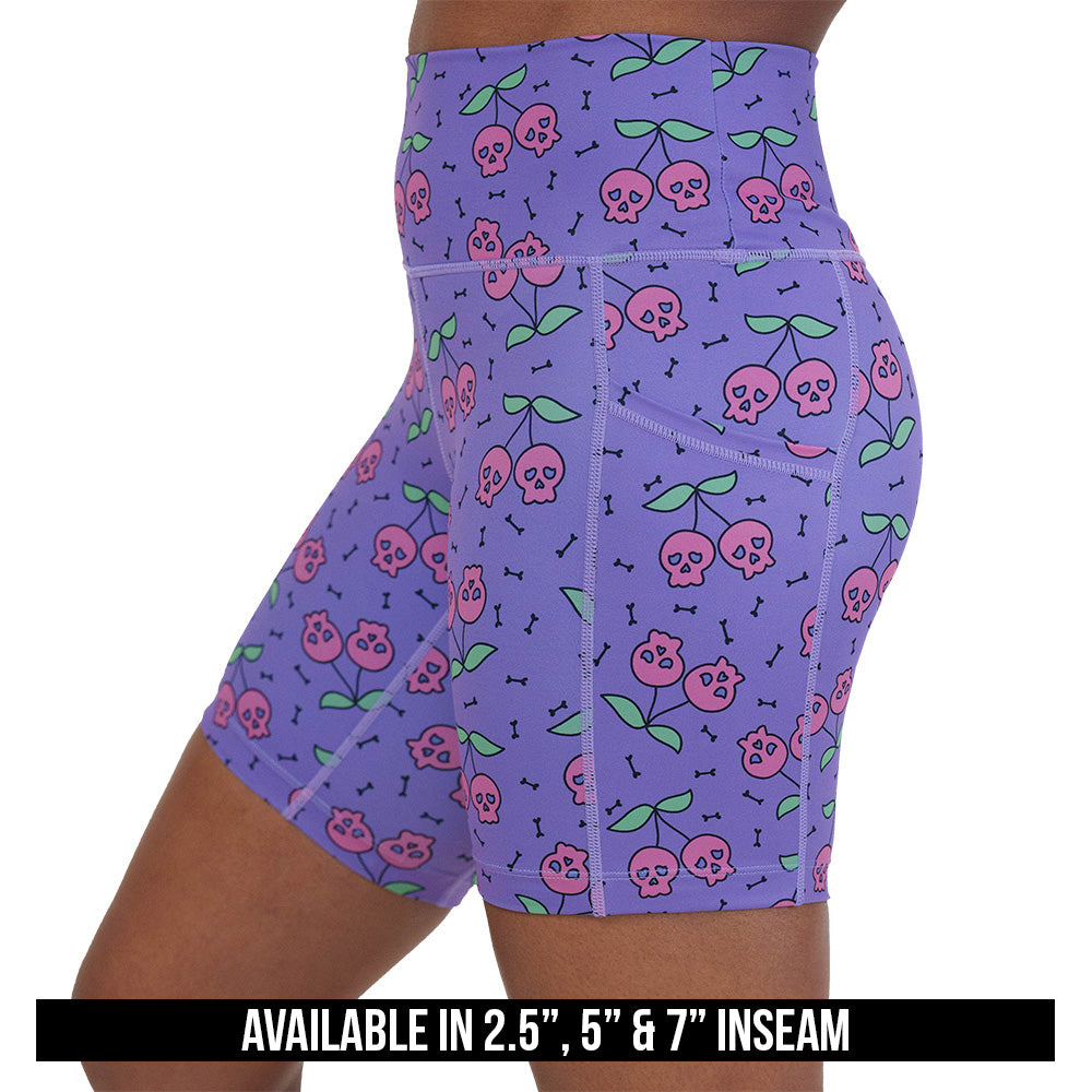 skull cherry print shorts available in 2.5, 5 & 7 inch inseams