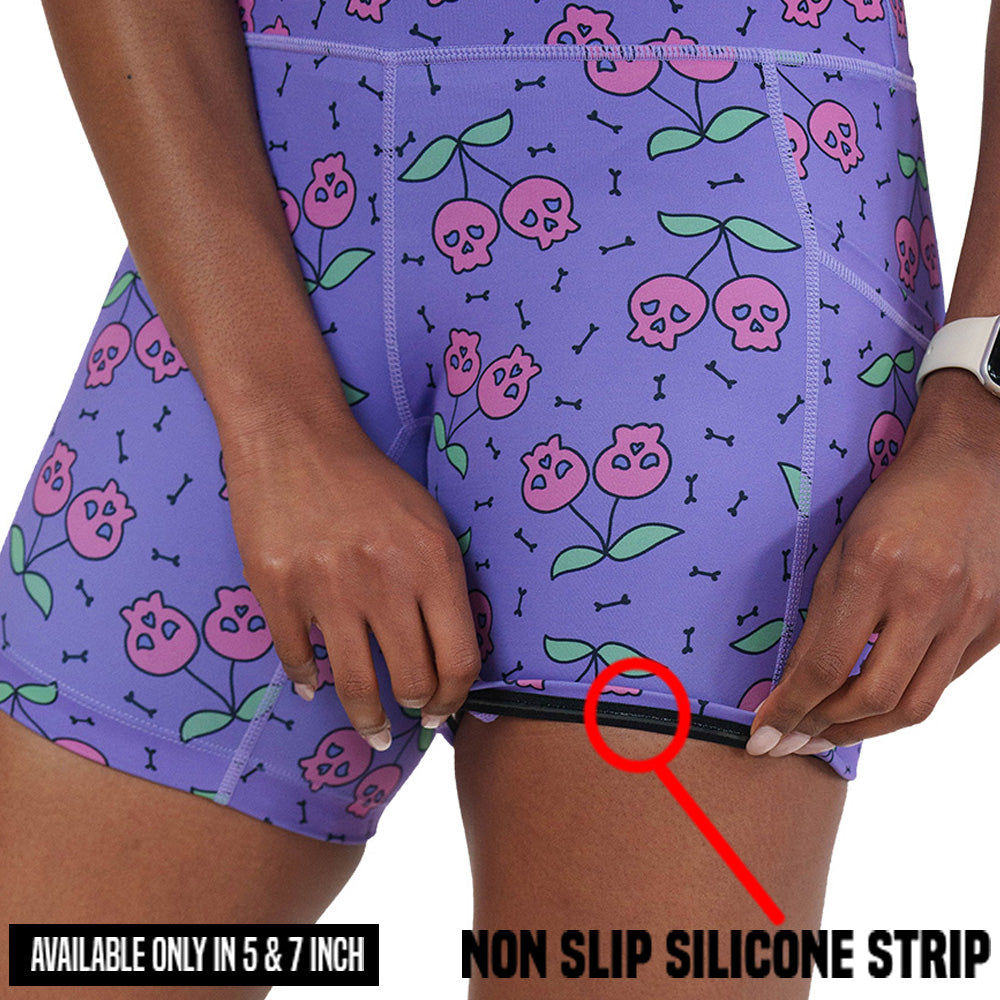 non slip strip on the skull cherry print shorts