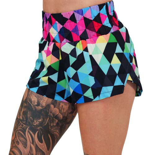 rainbow color block patterned shorts