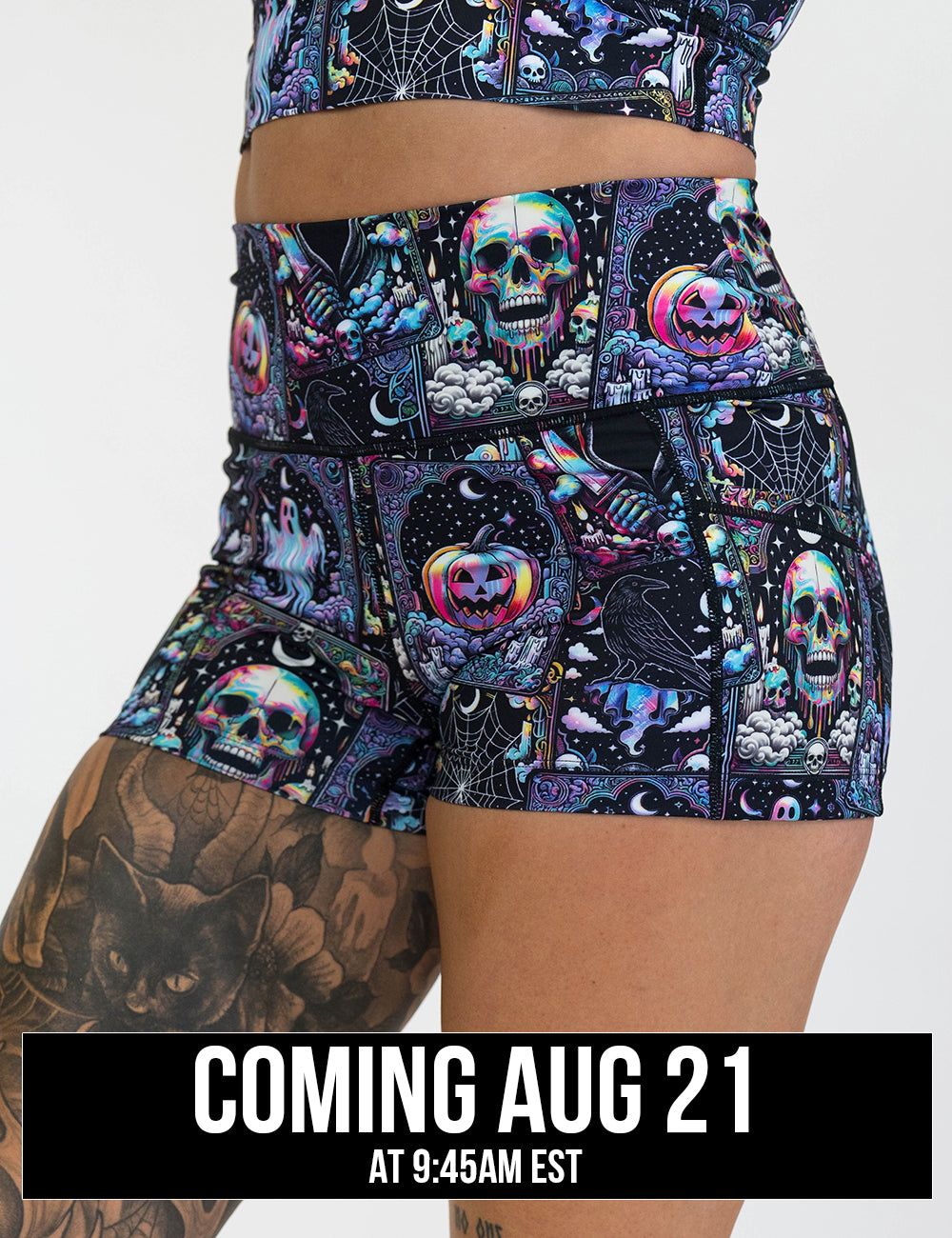 front of the rainbow skulls, jack o lantern, and ghosts 2.5 inch shorts coming august 21st