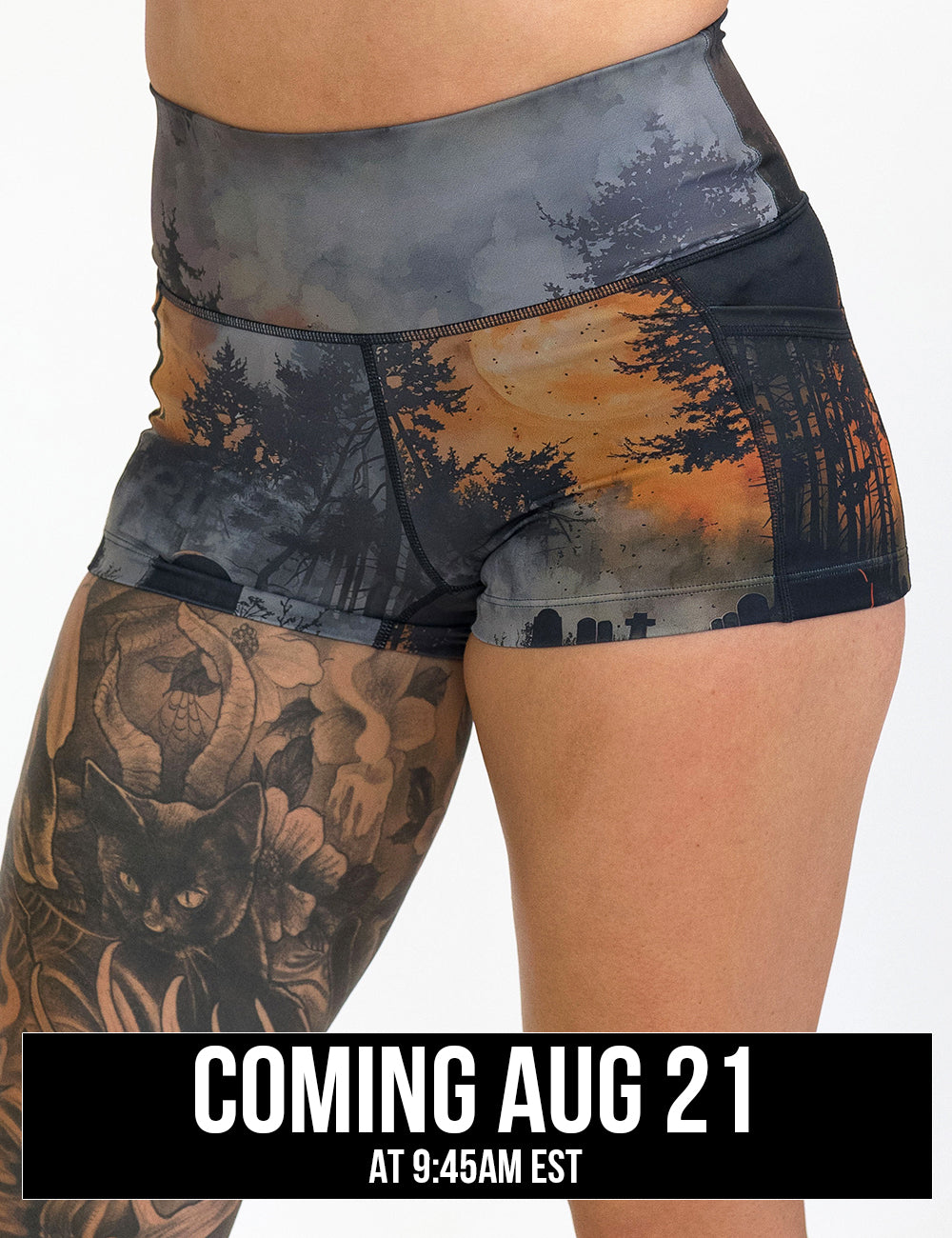 front of the dark cemetery with a full moon 2.5 inch shorts coming august 21st