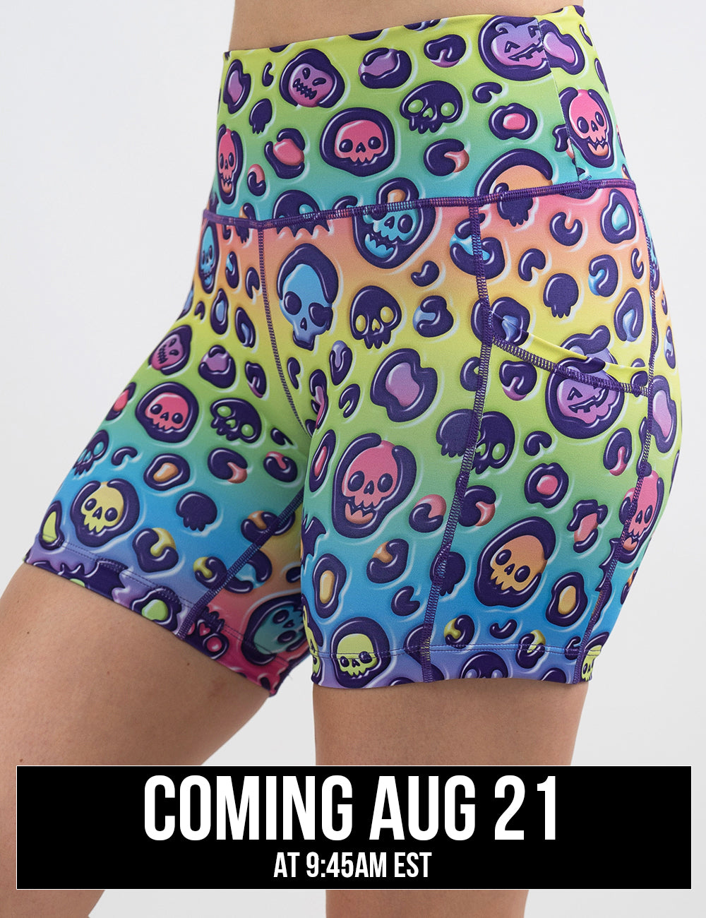 front of the rainbow leopard print pumpkins and skulls 5 inch shorts coming august 21st