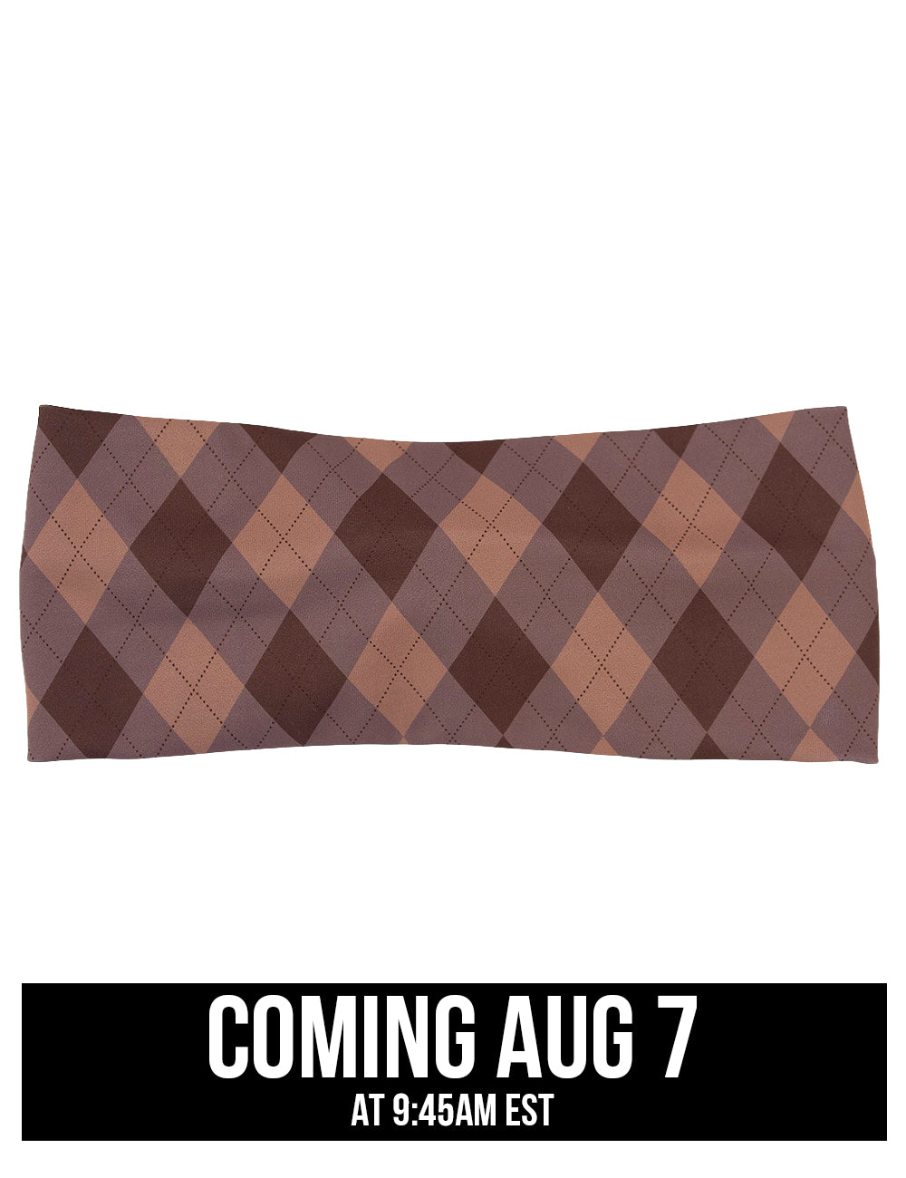 front of the grey, beige, and brown plaid headband coming august 7th