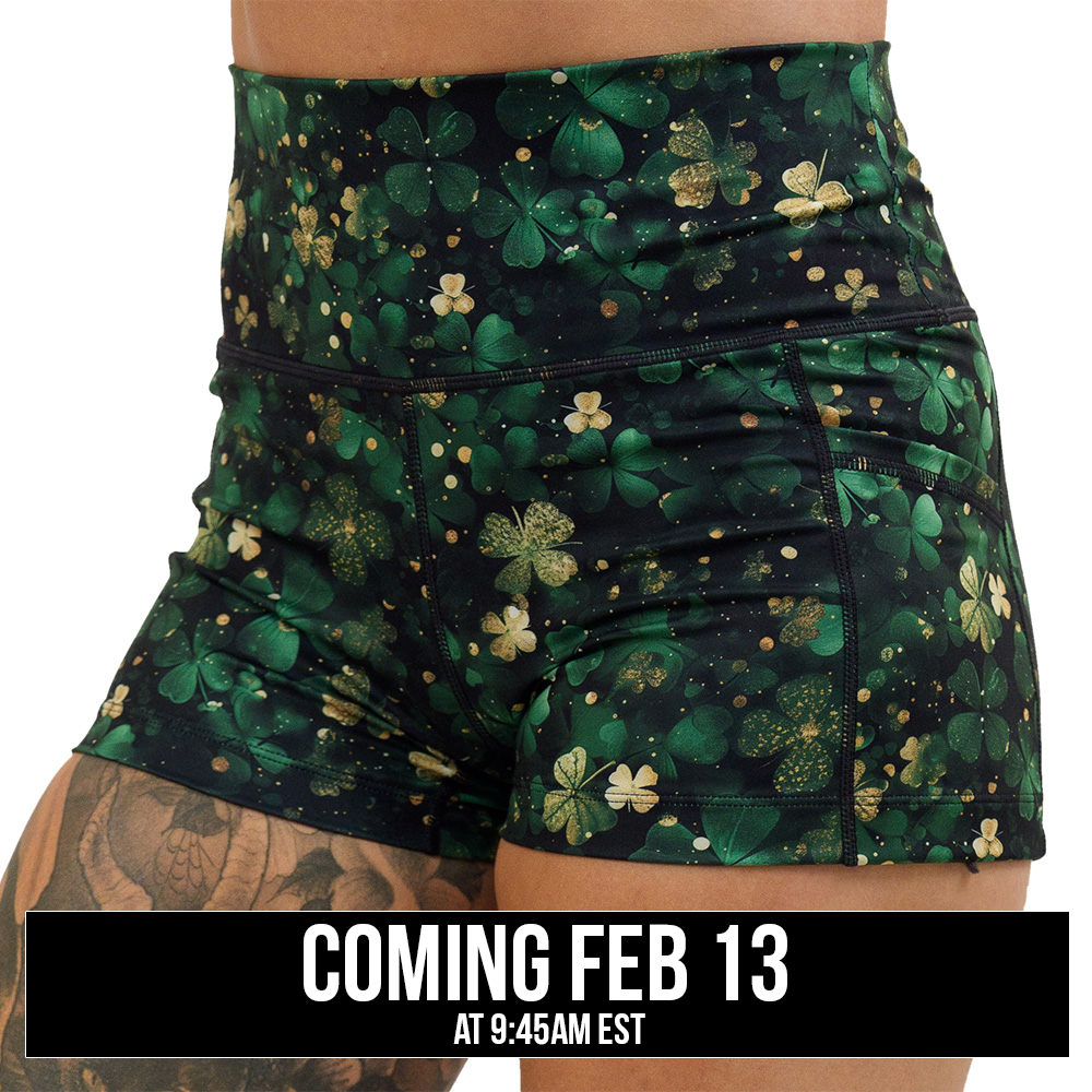 green and gold shamrock patterned shorts coming soon