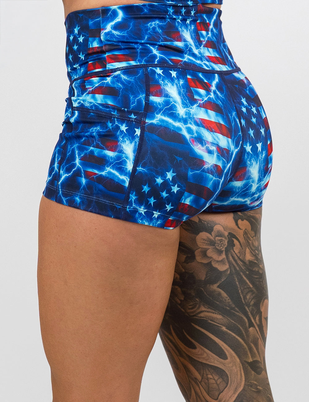 back of the lighting flag 2.5 inch shorts against a white background