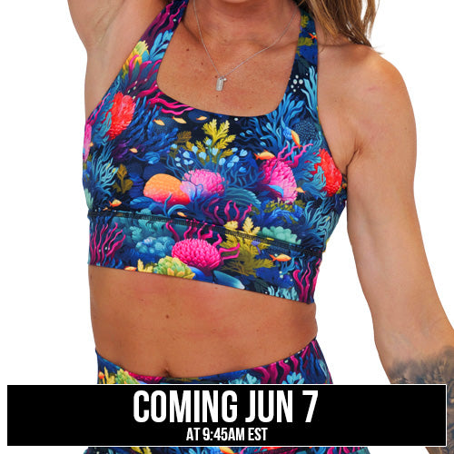coral reef patterned sports bra coming soon