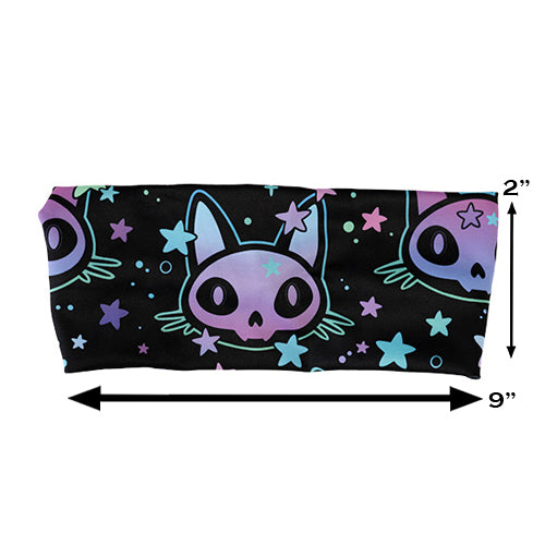 alien cat with stars print headband measured 2 by 9 inches