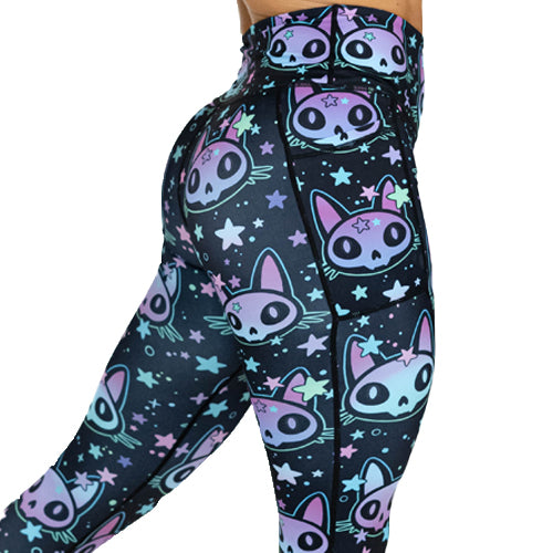 close up of cosmic kitty leggings