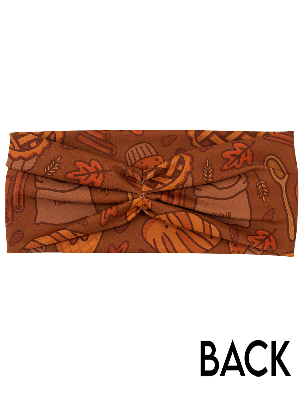 back of the orange baking themed headband against a white background