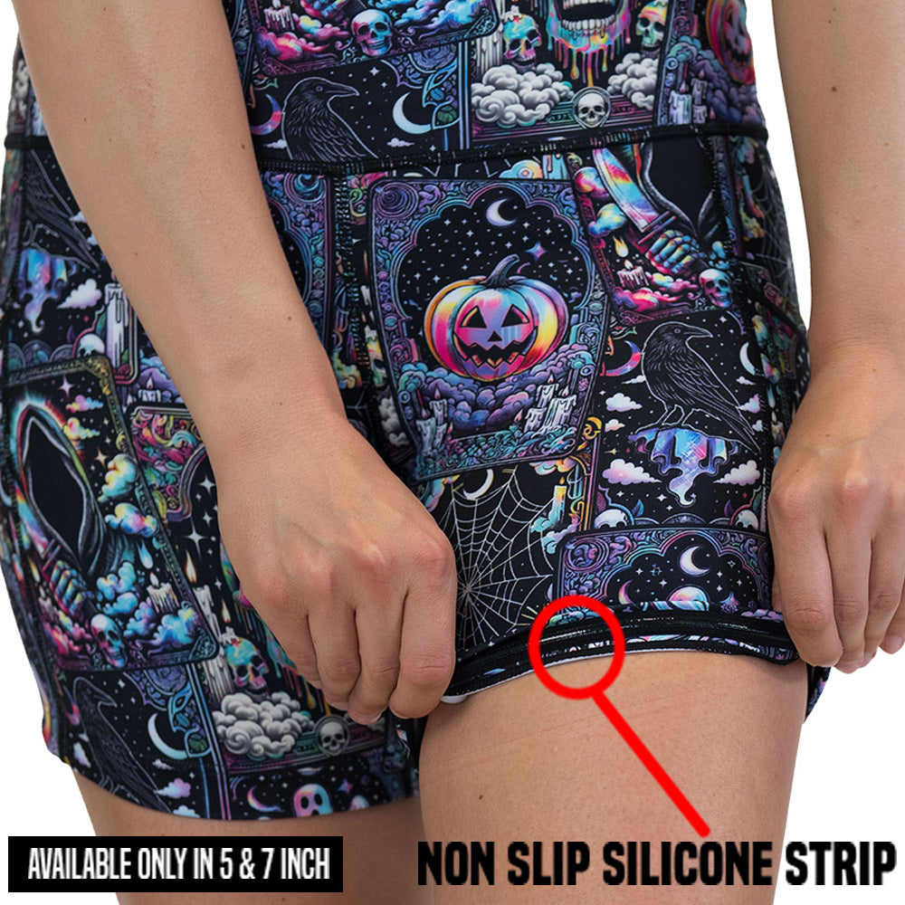 non slip strip on the Colorful skull and ghost patterned shorts