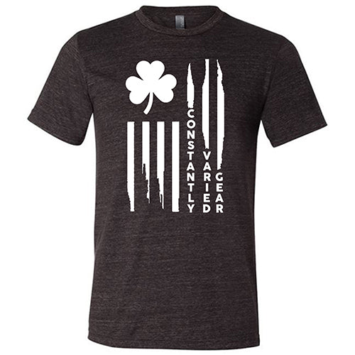 black unisex shirt with a clover flag graphic on it in white