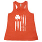 coral racerback tank top with a clover flag graphic on it in white