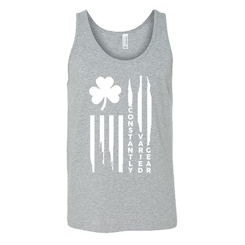 grey unisex tank top with a clover flag graphic on it in white