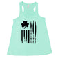 mint racerback tank top with a clover flag graphic on it in black