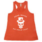 coral racerback tank top with a white leprechaun skull graphic on it