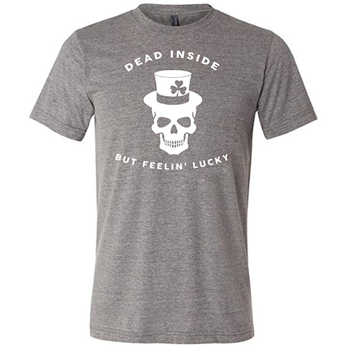 grey unisex shirt with a white leprechaun skull graphic on it