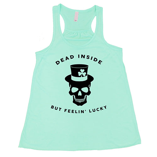 mint racerback tank top with a leprechaun skull graphic on it in black