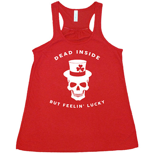 red racerback tank top with a white leprechaun skull graphic on it