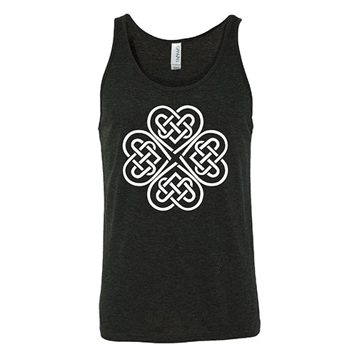 black unisex tank top with a celtic knot graphic in white