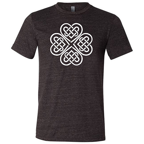 black unisex shirt with a celtic knot graphic in white
