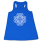 blue racerback tank top with a celtic knot graphic in white