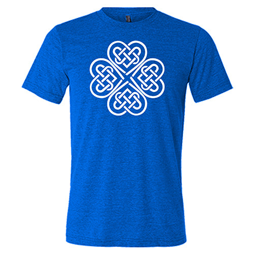 blue unisex shirt with a celtic knot graphic in white