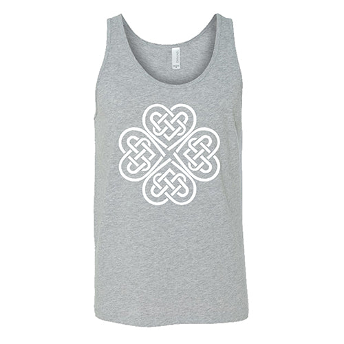 grey unisex tank top with a celtic knot graphic in white