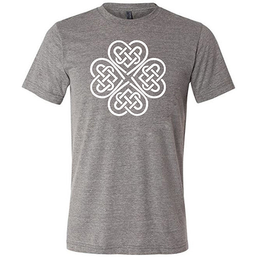 grey unisex shirt with a celtic knot graphic in white