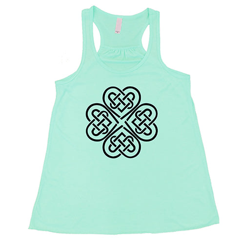 mint racerback tank top with a celtic knot graphic in black